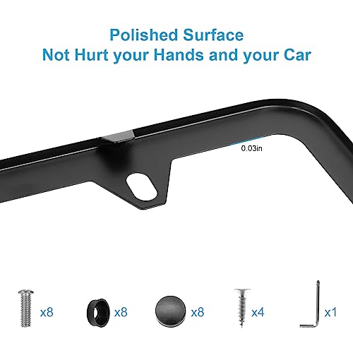 License Plate Frames Black, 2Pcs 4 Holes License Plate Holders, Stainless Steel License Plate Frame, Car License Plate Covers for US Vehicles