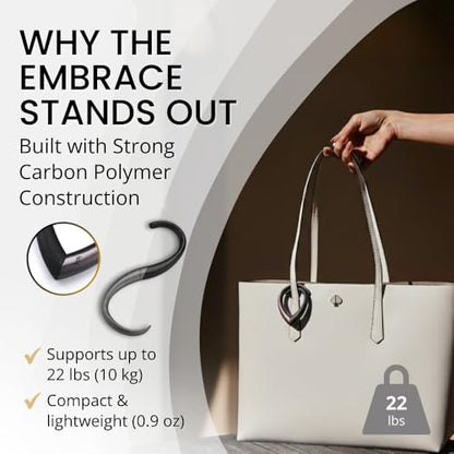 EMBRACE Purse Hook Hanger – Lightweight, Durable Teardrop S Hooks | Bag Clip Holds 22 lb Bags, Backpacks | Purse Charms for Women, Men | Caviar & Teak Colour - color: caviar/teak