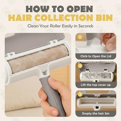 Pet Hair Remover Roller - Reusable Lint Roller for Dog and Cat Hair, Easy to Clean Electrostatic Pet Hair Removal Tool with Ergonomic Grip for Bedding, Couch, Carpet and Car Interiors - color: Gray