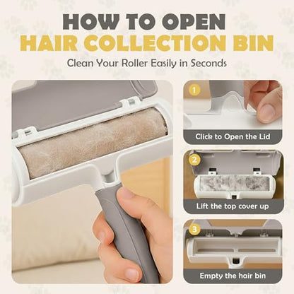 Pet Hair Remover Roller - Reusable Lint Roller for Dog and Cat Hair, Easy to Clean Electrostatic Pet Hair Removal Tool with Ergonomic Grip for Bedding, Couch, Carpet and Car Interiors - color: Gray
