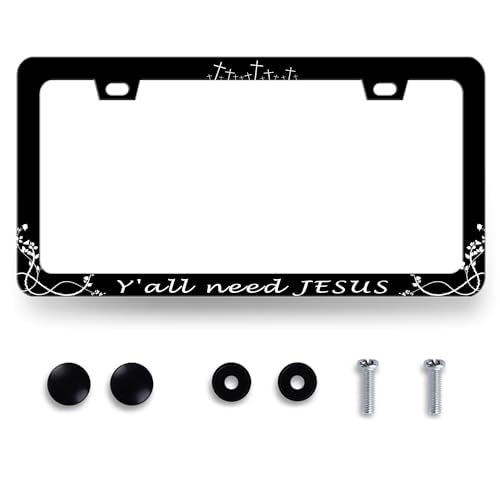 Y'all Need Jesus License Plate Frame Christian License Plate Frames Jesus Auto Accessory for Funny Text Car Decorative Stainless Steel License Plate Holder with Screws Men Women 12.2"x 6.2" - color: Y'all Need Jesus