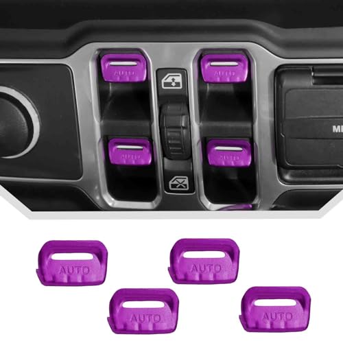 JeCar for Jeep Window Switch Button Cover Trim Interior Accessories for Jeep Wrangler JL JLU Gladiator JT 2018-2024 2025+ (Purple Aluminum Alloy) - color: Purple B
