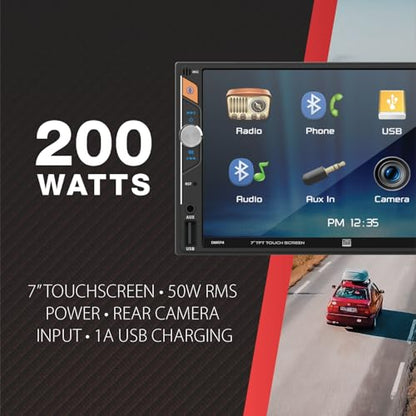 Dual Electronics DMR74 7-inch Double DIN Car Stereo | LED Digital Media Touchscreen | Bluetooth | Push to Talk Assistant | Backup Camera Input | | USB Charging | No CD/DVD - style: 7-inch Double Din
