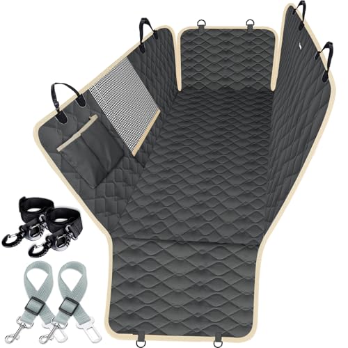 Lassie Dog Car Seat Covers for Back Seat with 2 Seat Belts, Waterproof Dog Car Hammock with Mesh Window Durable Scratch Proof Nonslip Pet Carseat Covers Universal Fit Protector for Cars, Trucks & SUVs - color: Black, size: Standard