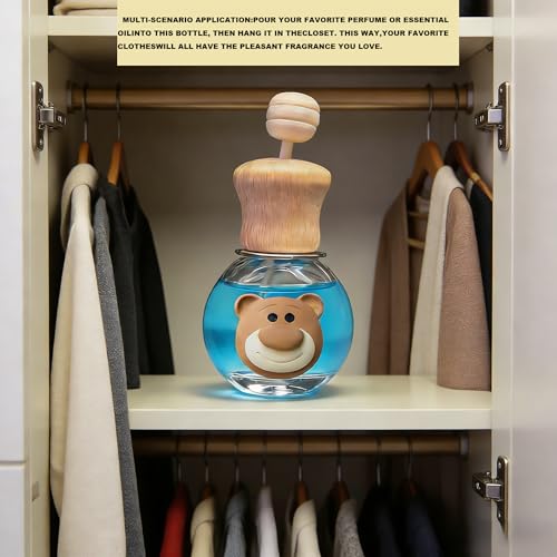 2 Pack Car Air Freshener Diffuser, Refillable Empty Glass Bottles with Vent Clip & Wooden Lid, Drift Car Air Freshener for Essential Oils, Long Lasting Car Scent Fresheners-A1 - size: Bear-A1 - 2PCS