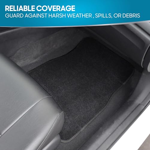 BDK Premium 4PC Set of Carpet Car Floor Mats with Vinyl Safety Heel Pad for Car, Truck, SUV, Coupe Sedan, Black (MT-100-BK) - color: Black