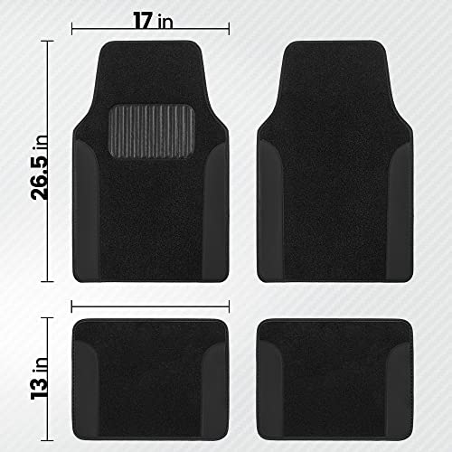 BDK Floor Mats for Cars, Two-Tone Carpet with Faux Leather Accents, Automotive Floor Mat Set with Built-In Heel Pad, Stylish Interior Car Accessories (Black)