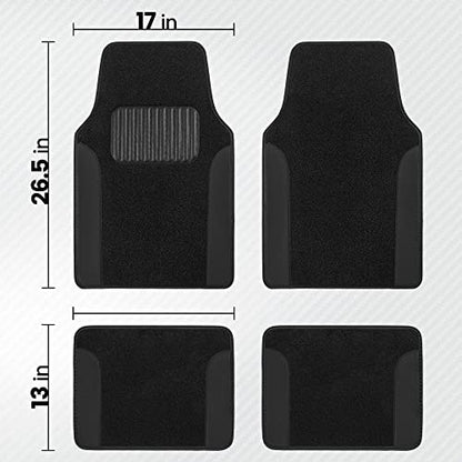 BDK Floor Mats for Cars, Two-Tone Carpet with Faux Leather Accents, Automotive Floor Mat Set with Built-In Heel Pad, Stylish Interior Car Accessories (Black)