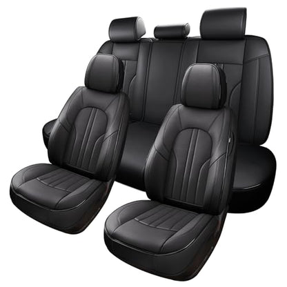 MINGBRON Car Seat Cover Full Set, Leather Car Seat Cover, Waterproof Seat Covers, Car Seat Cushion, Nappa Leather Seat Covers Car Seat Protector Universal Fit Most Cars Black - color: Black, size: Full Set