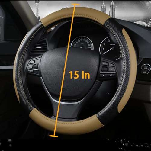 zipelo Elastic Stretch Steering Wheel Cover, Microfiber Breathable Ice Silk, Universal 15 Inch Anti-Slip Car Steering Wheel Protector, Warm in Winter and Cool in Summer for Women (Style1-Beige) - color: Style1-Beige