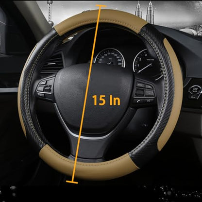 zipelo Elastic Stretch Steering Wheel Cover, Microfiber Breathable Ice Silk, Universal 15 Inch Anti-Slip Car Steering Wheel Protector, Warm in Winter and Cool in Summer for Women (Style1-Beige) - color: Style1-Beige