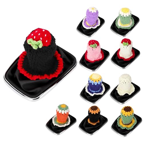 Crochet Shift Knob Cover, Universal Handmade Strawberry Boho Car Accessories for Women, Cute Shift Boots Knobs Cover Automotive Interior Fits Car Truck SUV (80#SC) - color: 80#SC