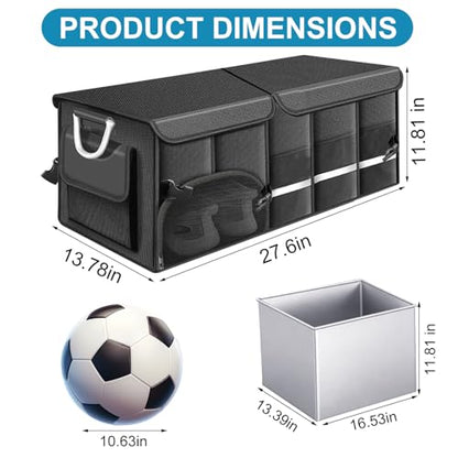 Car Trunk Organizer, 1680D Waterproof Oxford, Collapsible Waterproof Car Organizer Storage with Foldable Cover, Reflective Strip, 4 Mesh Pockets for SUV, Truck, Sedan, Camping, Road Trip (92L)
