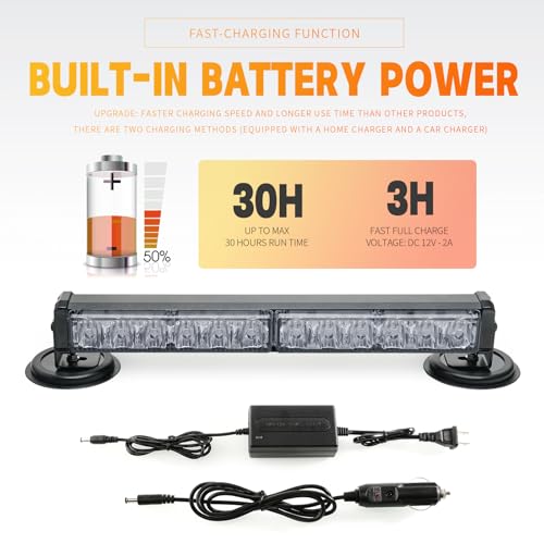 14 in Battery Powered Emergency Strobe Lights Bar Wireless Rooftop Mini Hazard Flashing LED Beacon Warning Light w/Magnetic Base for Halloween Work Trucks Construction Vehicles (Green/White) - color: Green/White