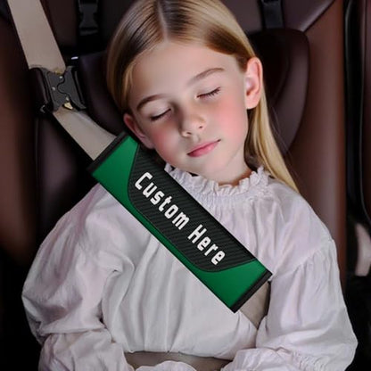 Custom Seat Belt Cover Pad – Personalized Seatbelt Covers with Name, Logo, Text & Image – Carbon Fiber Seatbelt Cushion Shoulder Pads for Car, Truck, SUV – Car Accessories for Women, Men, Kids - color: Green