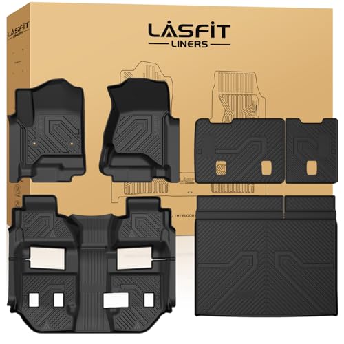 LASFIT Floor Mats & Cargo Liner with Backrest Mat 2015-2020(Only 7 Seat) for Chevy Suburban & GMC Yukon XL(Only Yukon XL, Not Fit Yukon), All Weather TPE Custom Fit Car Floor Liner, Not Fit 8/9 Seats - size: Suburban/Yukon XL/Eacalade ESV 7 Seats 2015-202