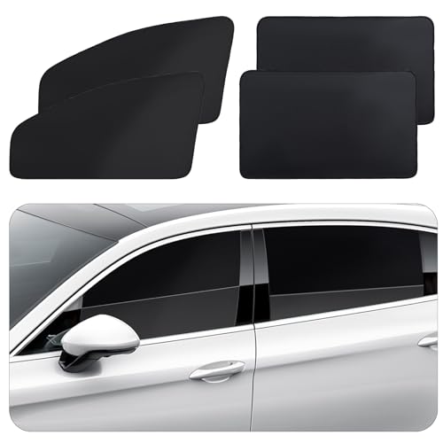 ZATOOTO 4 Pcs Car Window Cutains - Black Silk Magnetic Privacy Side Front Rear Protection Covers - Sun Shades Keeps Cooler for Kids Sleeping - color: Black Faux Silk Flat-Full Set 4PCS