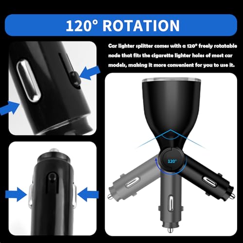 2026 Upgrade Car Cigarette Lighter Splitter,4 in 1 Double Cigarette Lighter Adapter with USB Port 2.4A & QC3.0 Super Fast for Mobile Phone,Dash Cam,12/24V Car Charger with LED Voltmeter