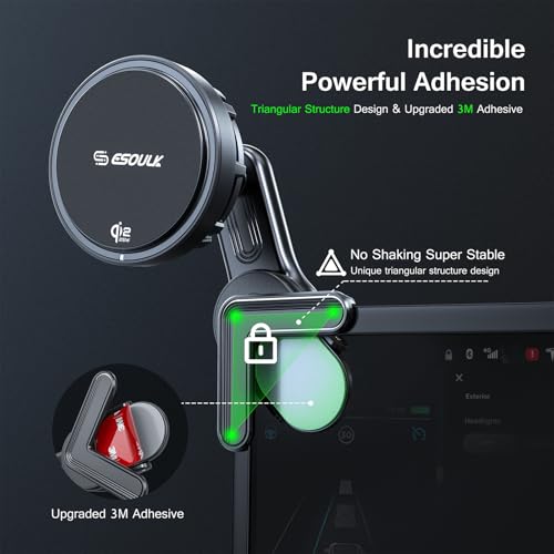 [2026 Upgraded] Qi2 25W Fast Wireless Car Charger for Tesla Model 3/Y, Magnetic Phone Mount with Active Cooling Fan, Dashboard Screen Mount for iPhone & Android