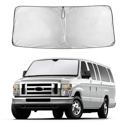 Autovir Windshield Sun Shade Fit for 1992-2024 2025 2026 Ford Econoline E Series Sun Shade, Front Window Sun Visor, UV Protection, Heat Blocker, Foldable Car Accessories - size: For Ford Econoline E-series 1992-2026