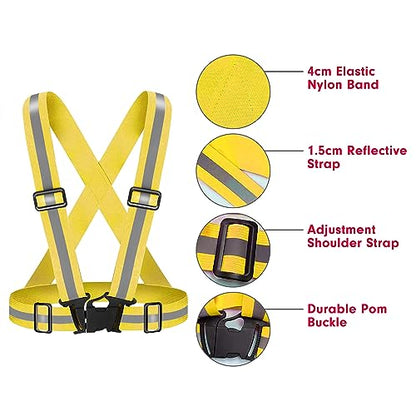 High Visibility Reflective Vest Safety Vest Running Reflective Gear Adjustable Reflective Vest for Walking,Jogging,Hiking,Night Cycling - color: Golden Yellow