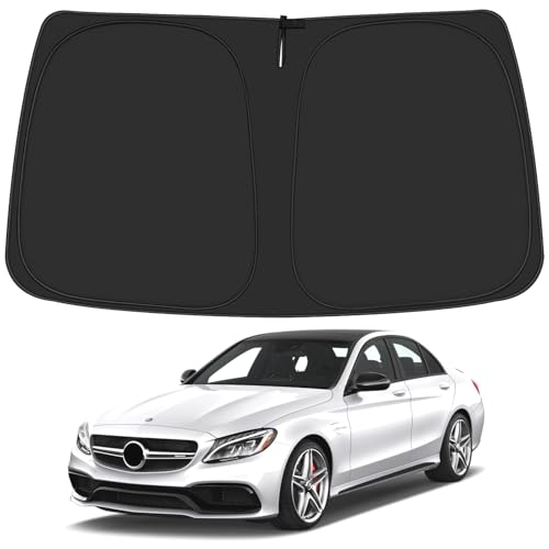 Windshield Sun Shade for 2015-2021 Merce-des Benz C Class W205 C250 C300 C400 Accessories, Foldable Window Sunshade Sun Visor Protector, Front Windshield Sunshade Sun Shield Block UV Rays Heat - size: Silver & Black-Fit 2015-2021 Merce-des C250 C300