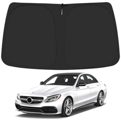 Windshield Sun Shade for 2015-2021 Merce-des Benz C Class W205 C250 C300 C400 Accessories, Foldable Window Sunshade Sun Visor Protector, Front Windshield Sunshade Sun Shield Block UV Rays Heat - size: Silver & Black-Fit 2015-2021 Merce-des C250 C300