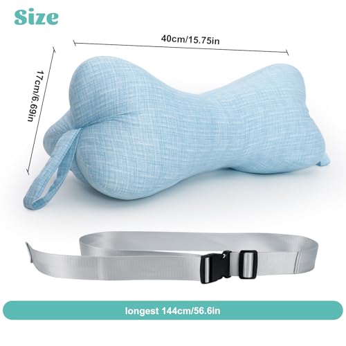 Neck & Cervical Pillow, Dog Bone Shaped Neck Pillow with 2 Fixed Ropes and Loops on Each End, for Chiropractic and Lumbar Spine Support, Travel Car Neck Cushion for Headrest Pillows, Blue - color: Blue