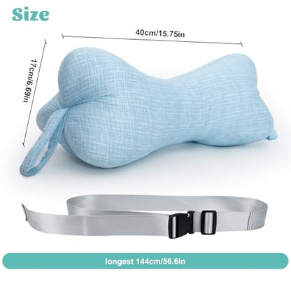 Neck & Cervical Pillow, Dog Bone Shaped Neck Pillow with 2 Fixed Ropes and Loops on Each End, for Chiropractic and Lumbar Spine Support, Travel Car Neck Cushion for Headrest Pillows, Blue - color: Blue