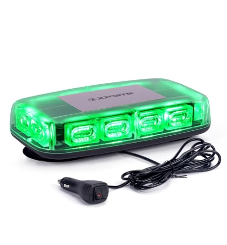 Xprite Upgraded 12" 72LED Rooftop Mini Strobe Lights, Emergency Safety Flashing Beacon Light Bar with Magnetic Base for 12V-24V Construction Vehicles, Trucks, Snow Plow, Postal Car (Green) - color: Green