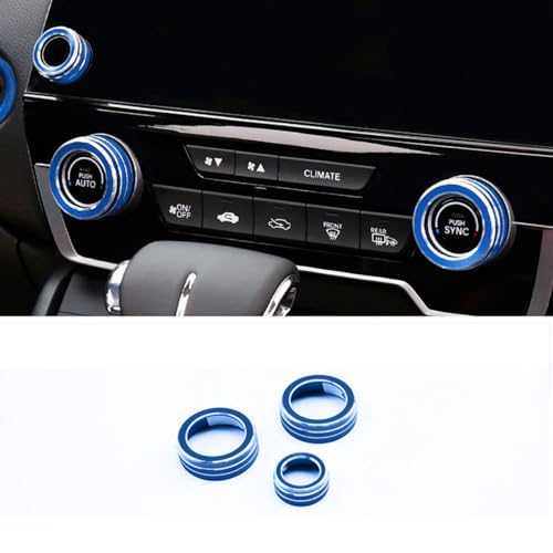 4pcs Aluminum Interior Console Trim Compatible with Honda CRV CR-V 2017 2018 2019 2020 2021 AC Air Conditioning Knob Start Stop Button Navigation Volume Knob Cover Trim (4Pcs Blue) - color: Blue