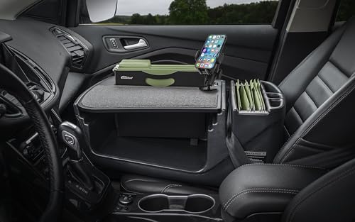 AutoExec AE-FMEF-PI-PM-BT Efficiency FileMaster Car Desk for Your Vehicle Workstation and Mobile Office, Black with 400 watt Power Inverter and Phone Mount - color: Black, style: Desk, 400 watt Power Inverter and Phone Mount