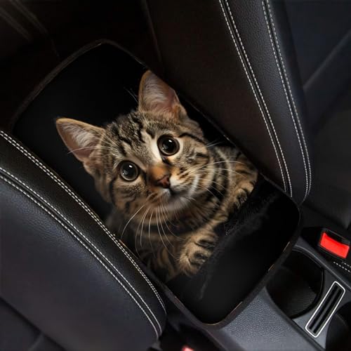 Dreaweet Car Armrest Cover Pad Soft Center Console Cover Black Cat Car Accessories for Women Interior Cute,Universal Armrest Cover for Car Truck SUV Sedan - color: Cat