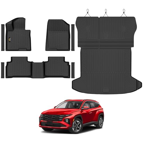 Floor Mats Custom for Hyundai Tucson 2022-2025 2026 Fuel (Not for Hybrid) Trunk Mat with Backrest Mat All Weather TPE Full Set Liners Cargo Protector & Door Sill Guards for Tucson Accessories, Black - size: For Hyundai Tucson 2022-2026