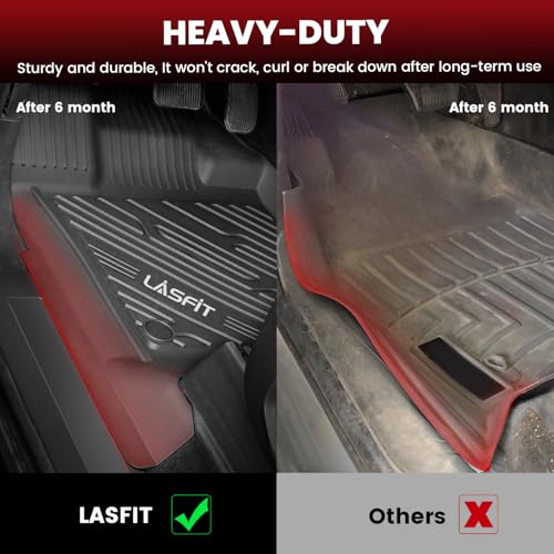 LASFIT Floor Mats for Ford F250 F350 F450 2017-2026 Crew Cab Front Bucket Seat (Not Fit Row Bench Seating) Floor Super Duty All Weather Protector TPE Car Floor Liner, only 1st, 2pcs Black - style: 2) SuperDuty| 17-26 | 1st Row Carpet Floor Only