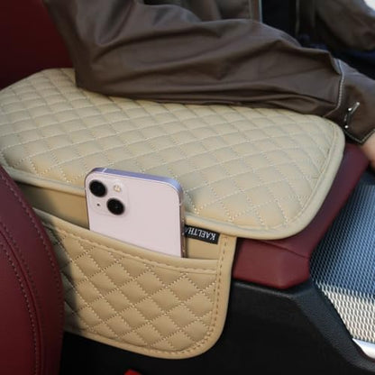 KAELTHAS Car Center Console Cushion Armrest Cover with 2 Storage Bags (Beige,Mid-Size) - color: Beige, size: M - 12.6 * 8.3 inches