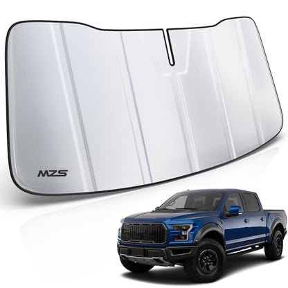 MZS Windshield Sun Shade Compatible with F150 2021-2026, Foldable Truck Sun Shade Shield with Storage Pouch, Front Window Visor Sunshade Accessories for Interior Protector - size: F150 2021-2026