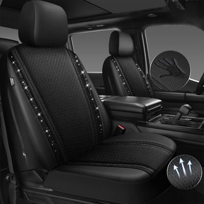 CAR PASS Memory Foam 3D Mesh Bling Diamond Car Seat Cover Full Set Breathable Soft Sponge Universal Shining Glitter Sparkly Crystal Armrest Fit Automotive Truck SUV Cute Women Girl, Black Rhinestone - color: Black Mesh 5, size: Full Set