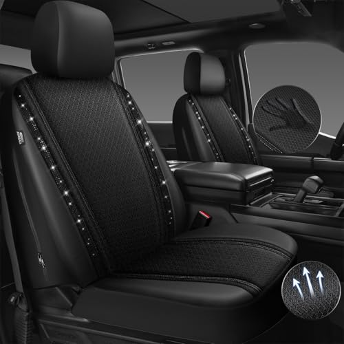 CAR PASS Memory Foam Mesh Bling Diamond Car Seat Cover 2 Front Seats Breathable Soft Sponge Universal Shining Glitter Sparkly Crystal Fit Armrest Automotive Truck SUV Cute Women Girl, Black Rhinestone - color: Black Mesh, size: Two Front Seats
