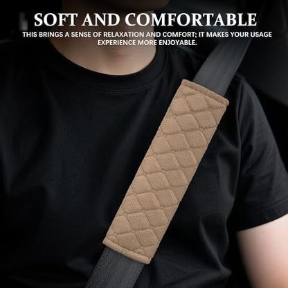 2PCS Car Seat Belt Pads Cover, Fluffy Car Seatbelt Covers, Soft Car Seat Belt Strap Cushion Protect Your Neck and Shoulder, Driving Seat Belt Shoulder Strap Cover for Most Autos (Khaki) - color: Khaki