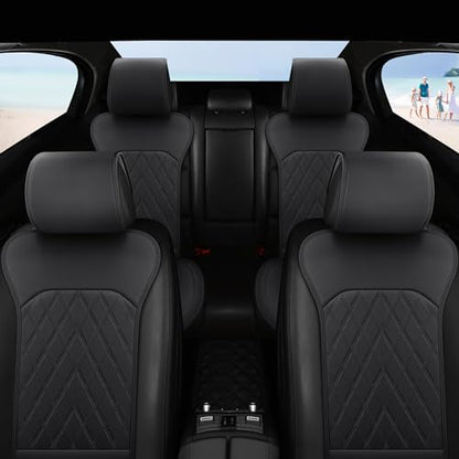 Front Car Seat Covers - Leather Seat Covers with Storage Pocket and Two Belt Pads, Anti-Slip Waterproof Universal Seat Covers for Cars Fit Cars Trucks SUV(Black,2 Pack) - color: Black