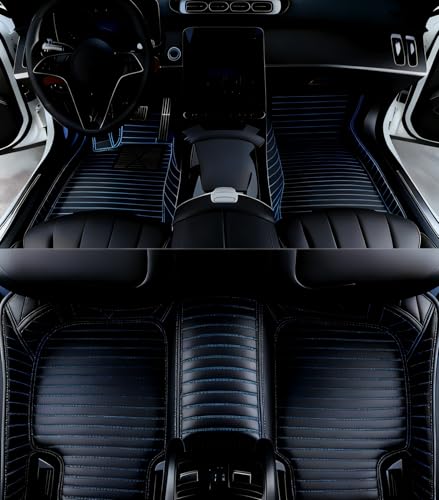 New Customized car Floor mats, Suitable for 99.9% of car Models, All-Weather car Floor mats, Fully Covered car Floor mats, Anti Slip and Waterproof car Floor mats (Black Blue 2) - color: black blue 2