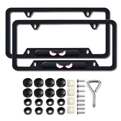 2 Pcs Black License Plate Frames License Plate Covers Eye Pattern Metal Aluminum Material Screw caps Cover Set - color: EYE