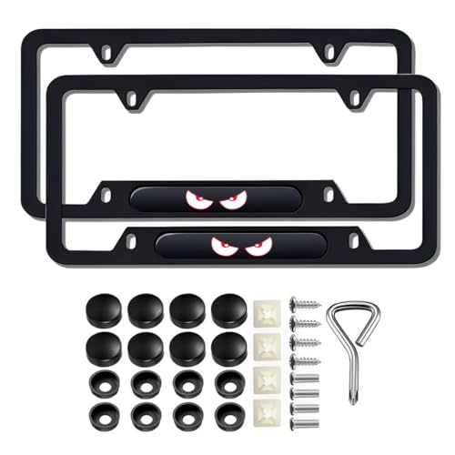 2 Pcs Black License Plate Frames License Plate Covers Eye Pattern Metal Aluminum Material Screw caps Cover Set - color: EYE