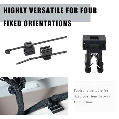 50-Pack Cable Tie Mounts 0.59×0.43×0.39″ – 4-Way Zip Tie Clips & Metal Cable Clips, Adhesive-Free Car Cable Management Wire Holder for Home, Garage, Auto Wiring Harness