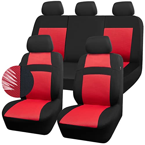 CAR PASS Rainbow Universal Fit 3D Air Mesh Car Seat Cover with 5mm Composite Sponge Inside,Airbag Compatible (Black Red) - color: Black and Red, size: Full Sets