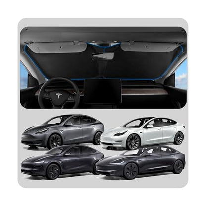 Spigen Front Windshield Sunshade for All Tesla Model Y & 3 | Dual Layered Protection Car Accessories for Model Y Juniper and Model 3 Highland | Gift for Tesla Owner - size: Model 3/Y