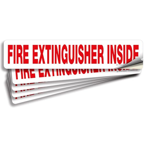 iSYFIX Fire Extinguisher Inside Signs Stickers for Vehicles – 5 Pack 12x2.5 Inch – Self-Adhesive Vinyl Decals, Laminated for UV, Weather, Scratch, Fade Resistance, for Cars, Trailers, Rv's and Trucks - color: White, size: 12x2.5 (5 Pack)