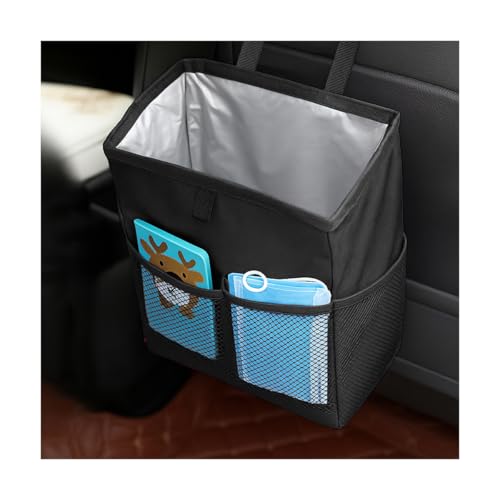 Car Trash Bag, Leak-Proof Large Capacity 3.4 Gallons Hanging Vehicle Trash Bin with Storage Pocket, Multipurpose Portable Auto Garbage Bag for Travel, Universal Fit (Black) - color: Black