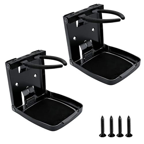 Folding Boat Cup Holder,304 Stainless Steel Cup Holder Adjustable with Shockproof & Silent Design,Universal for Car/Boat/RV/Yacht/Truck - color: 2 Pack (Black)